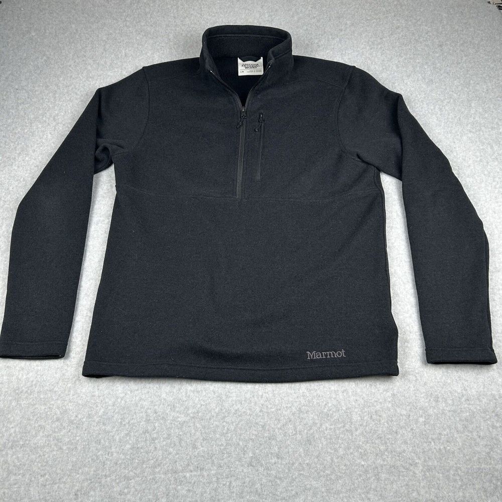 MARMOT Fleece‎ Thermal Black Sz L Long Sleeve 1/2 Zip Pullover Spellout Logo